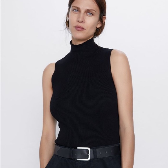 Zara Ribbed Sleeveless Dark Grey Turtle 